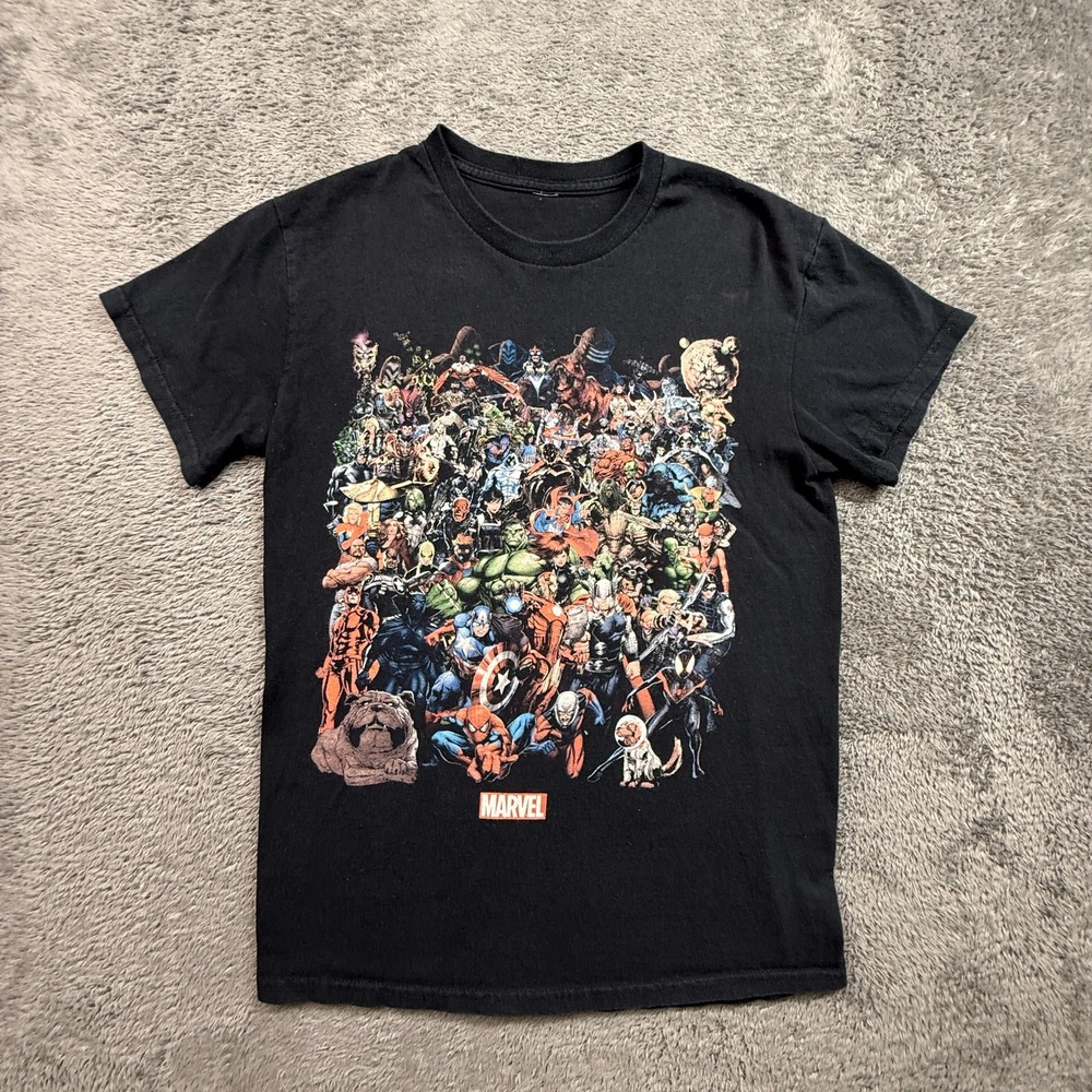 Vintage Marvel Y2K Heroes Shirt Adult S Black Crew Neck Marvel All Stars